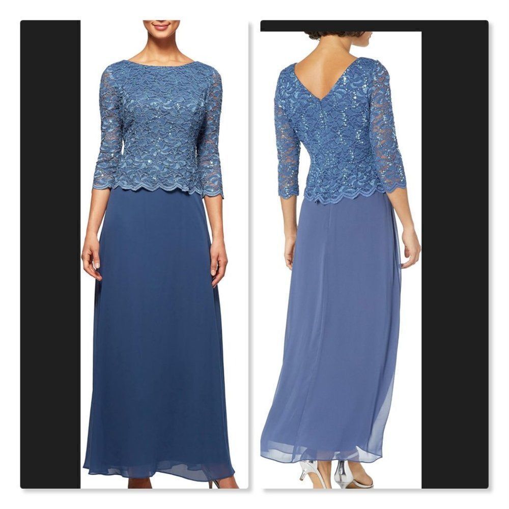ALEX EVENINGS | 3/4 Sleeve Stretch Lace Bodice